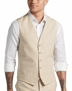 JOE Joseph Abboud Slim Fit Linen Blend Suit Separates Vest, Tan Chambray