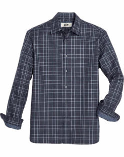 Joseph Abboud Modern Fit Sport Shirt, Navy Roadmap Plaid