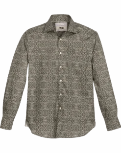 Joseph Abboud Modern Fit Spread Collar Sport Shirt, Olive Brocade