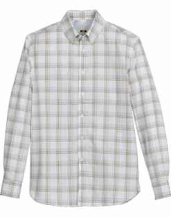 Joseph Abboud Modern Fit Short Sport Shirt, Olive Plaid