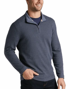 Joseph Abboud Modern Fit Textured Knit 1/4 Zip Sweater, Navy