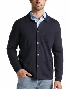 Joseph Abboud Modern Fit Spread Collar Knit Cardigan, Navy