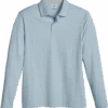 Joseph Abboud Modern Fit Long Sleeve Polo Shirt, Light Blue Slub Stripe