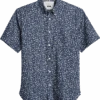 Joseph Abboud Modern Fit Short Sleeve Sport Shirt, Navy Fossil Leaf 2 Joseph Abboud Modern Fit Short Sleeve Sport Shirt, Navy Fossil Leaf -Joseph Abboud Store MW40 6MVR 01 JOSEPH ABBOUD NAVY MAIN
