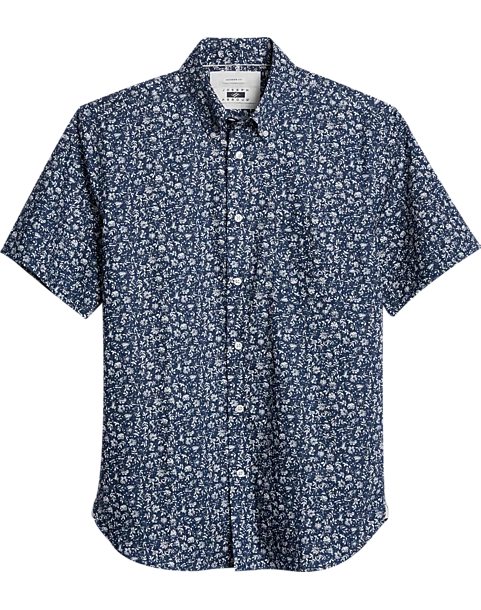 Joseph Abboud Modern Fit Short Sleeve Sport Shirt, Navy Fossil Leaf 3 Joseph Abboud Modern Fit Short Sleeve Sport Shirt, Navy Fossil Leaf