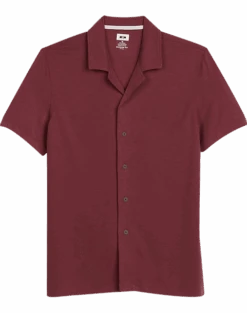 Joseph Abboud Modern Fit Short Sleeve Camp Shirt, Brick Red