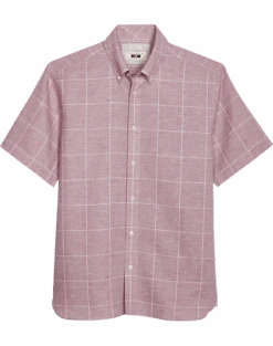 Joseph Abboud Modern Fit Sport Shirt, Burgundy Glen Plaid