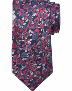 Joseph Abboud Narrow Tie, Red & Silver Floral