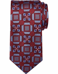 Joseph Abboud Narrow Silk Tie, Burgundy Square And Floral Print