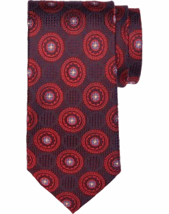 Joseph Abboud Narrow Silk Tie, Red Oval Medallion