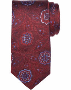 Joseph Abboud Narrow Silk Tie, Burgundy Paisley Medallion