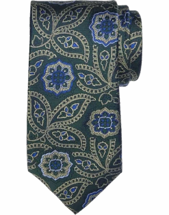 Joseph Abboud Narrow Silk Tie, Olive Paisley Medallion
