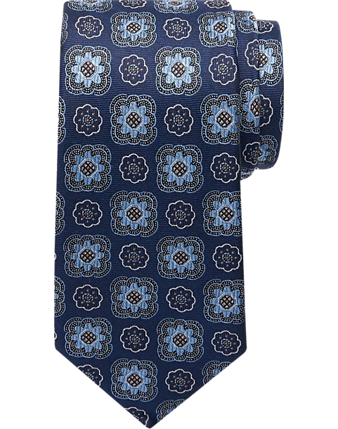 Joseph Abboud Narrow Tie, Navy & Blue Medallion 3 Joseph Abboud Narrow Tie, Navy & Blue Medallion