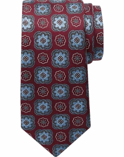 Joseph Abboud Narrow Tie, Burgundy & Blue Medallion