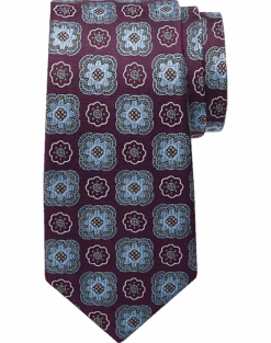 Joseph Abboud Narrow Tie, Plum & Blue Medallion
