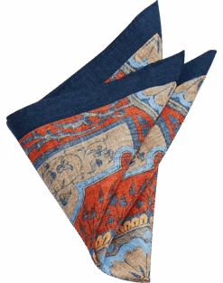 Joseph Abboud Linen Pocket Square, Navy & Rust Fresco