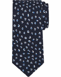 Joseph Abboud Narrow Tie, Navy Tossed Floral