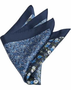 Joseph Abboud Silk Pocket Square, Navy Multi Pattern Floral