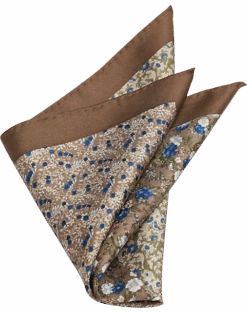 Joseph Abboud Silk Pocket Square, Taupe Multi Pattern Floral