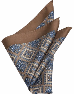 Joseph Abboud Silk Pocket Square, Taupe Square Medallion