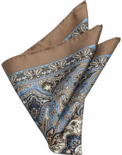 Joseph Abboud Silk Pocket Square, Taupe Paisley