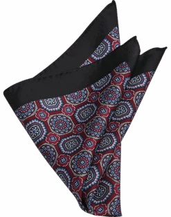 Joseph Abboud Silk Pocket Square, Black & Burgundy Medallion