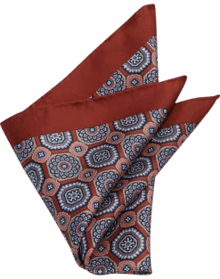 Joseph Abboud Silk Pocket Square, Rust Medallion
