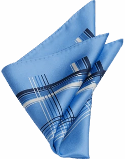 Joseph Abboud Silk Pocket Square, Blue Modern Grid