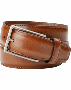 Joseph Abboud Feather Edge Leather Belt, Cognac