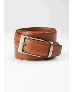 Joseph Abboud Feather Edge Stitched Leather Belt, Cognac