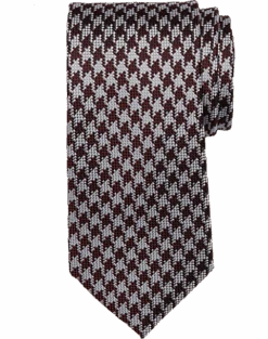 Joseph Abboud Narrow Tie, Burgundy Shepard's Check