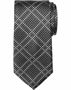 Joseph Abboud Narrow Tie, Black Tonal Plaid