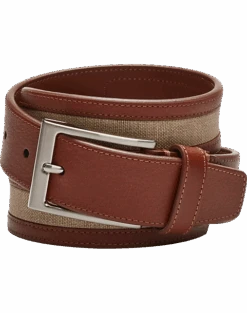 Joseph Abboud Leather And Linen Casual Belt, Tan & Brown