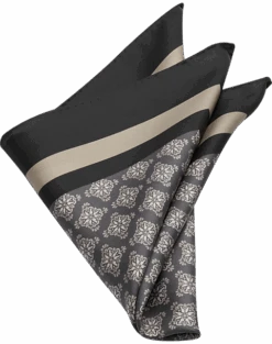 Joseph Abboud Pocket Square, Black Medallion