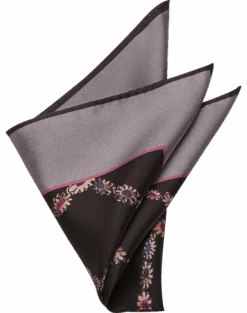 Joseph Abboud Pocket Square, Charcoal Floral Chain
